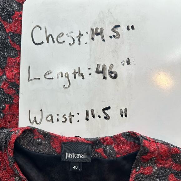 Just Cavalli Midi Dress Ruche Half Sleeve V Neck Mesh Y2K Red Black Size 40 2 - Picture 8 of 8